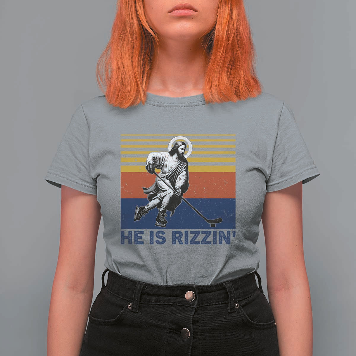 He Is Rizzin T Shirt For Women Christian Hockey Retro Funny Gift For Believers - Wonder Print Shop