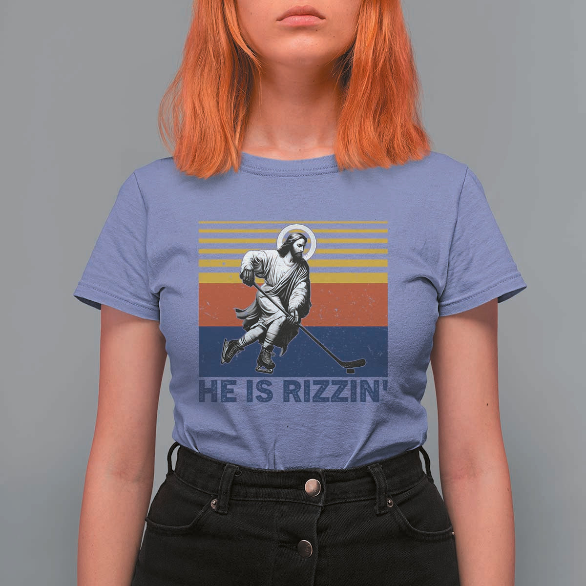 He Is Rizzin T Shirt For Women Christian Hockey Retro Funny Gift For Believers - Wonder Print Shop