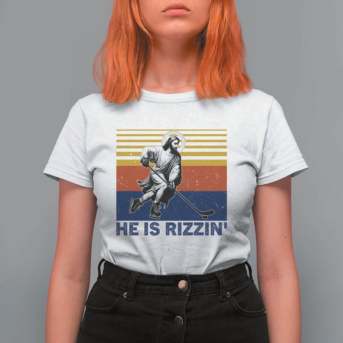 He Is Rizzin T Shirt For Women Christian Hockey Retro Funny Gift For Believers - Wonder Print Shop
