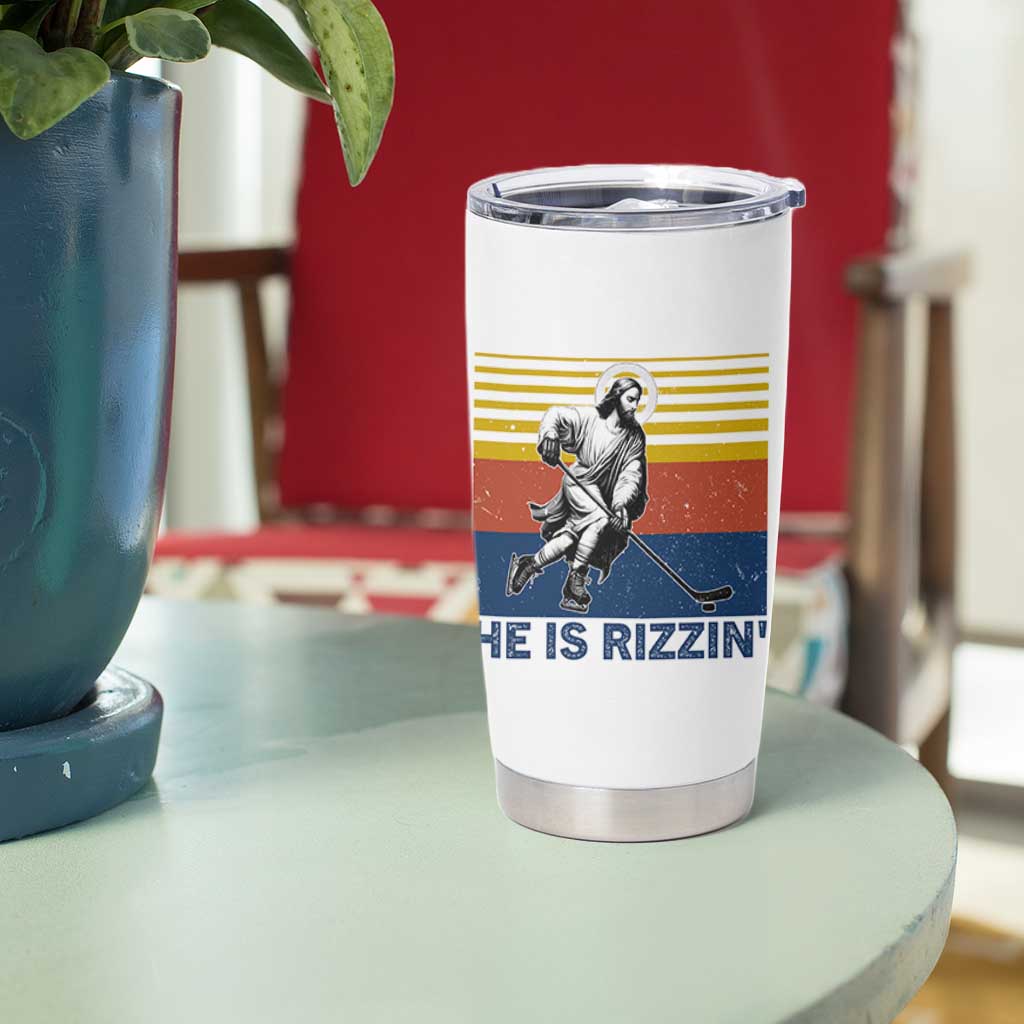 He Is Rizzin Tumbler Cup Christian Hockey Retro Funny Gift For Believers - Wonder Print Shop