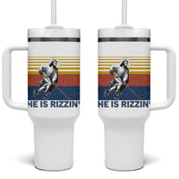He Is Rizzin Tumbler With Handle Christian Hockey Retro Funny Gift For Believers - Wonder Print Shop