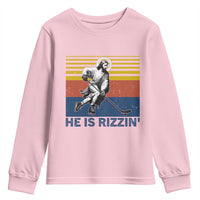 He Is Rizzin Youth Sweatshirt Christian Hockey Retro Funny Gift For Believers - Wonder Print Shop