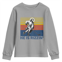 He Is Rizzin Youth Sweatshirt Christian Hockey Retro Funny Gift For Believers - Wonder Print Shop
