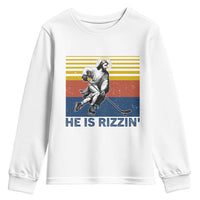He Is Rizzin Youth Sweatshirt Christian Hockey Retro Funny Gift For Believers - Wonder Print Shop