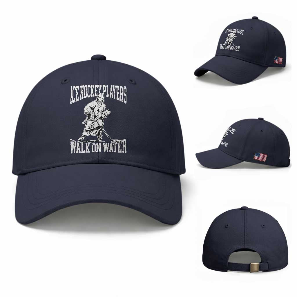 Jesus Ice Hockey Players Walk On Water Baseball Cap Funny Christian Gift