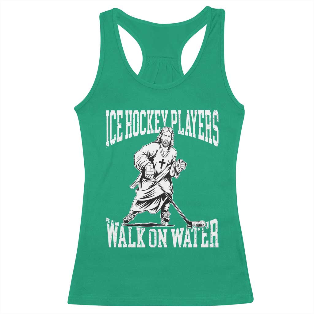 Jesus Ice Hockey Players Walk On Water Racerback Tank Top Funny Christian Gift - Wonder Print Shop