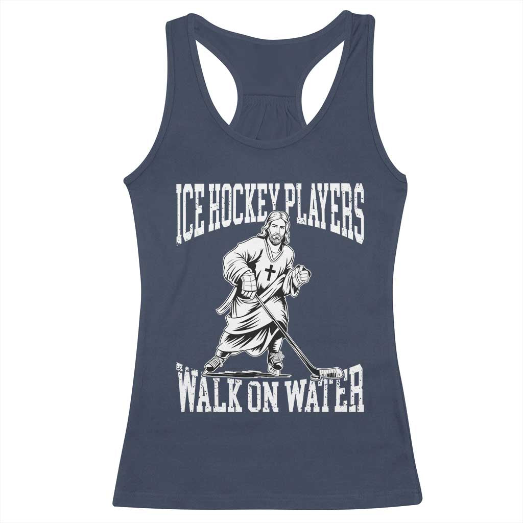 Jesus Ice Hockey Players Walk On Water Racerback Tank Top Funny Christian Gift - Wonder Print Shop