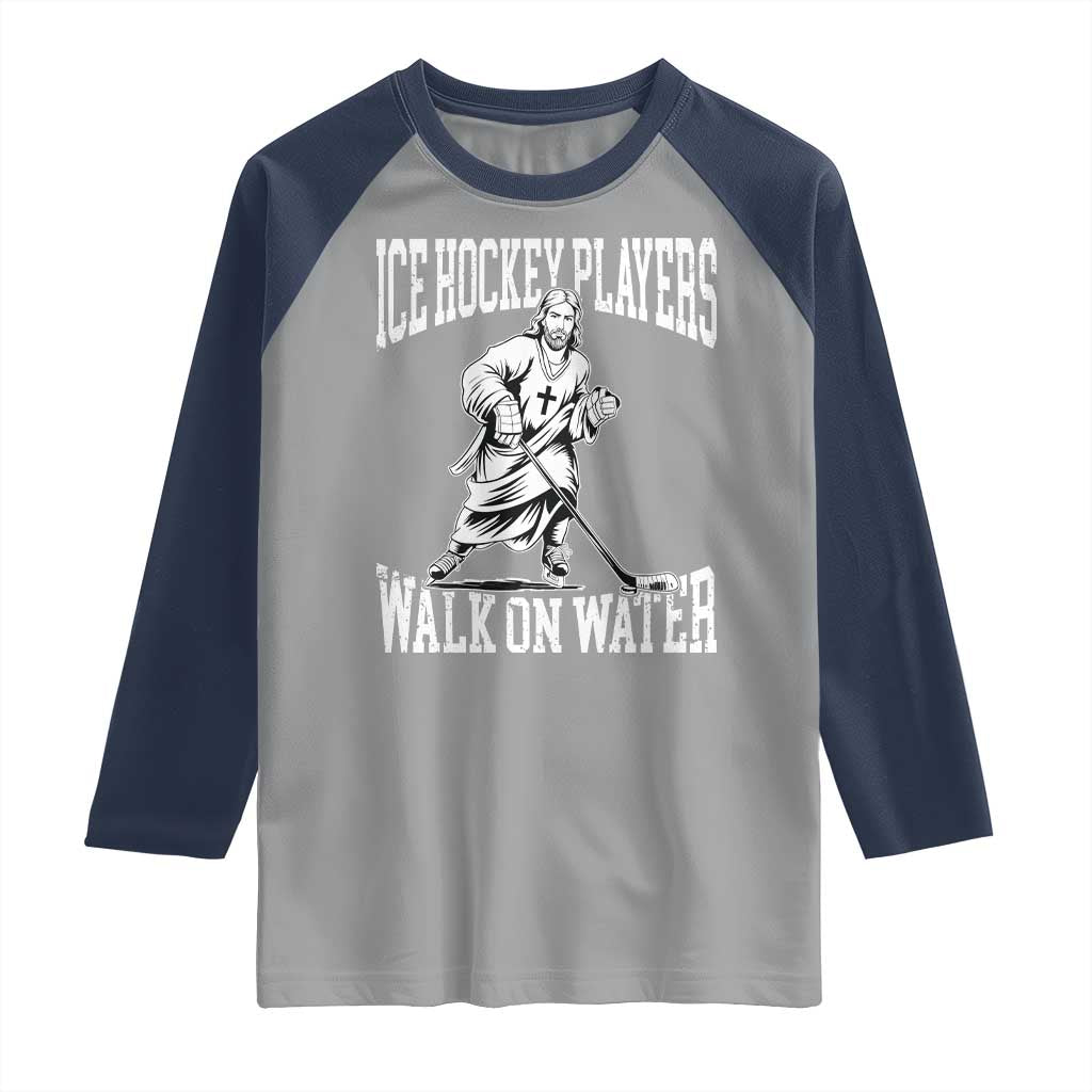 Jesus Ice Hockey Players Walk On Water Raglan Shirt Funny Christian Gift - Wonder Print Shop