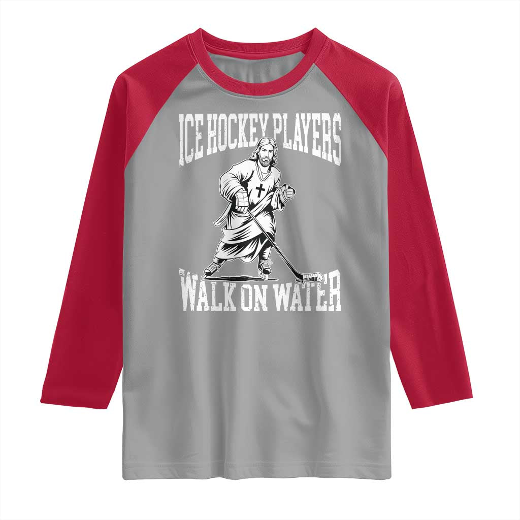 Jesus Ice Hockey Players Walk On Water Raglan Shirt Funny Christian Gift - Wonder Print Shop