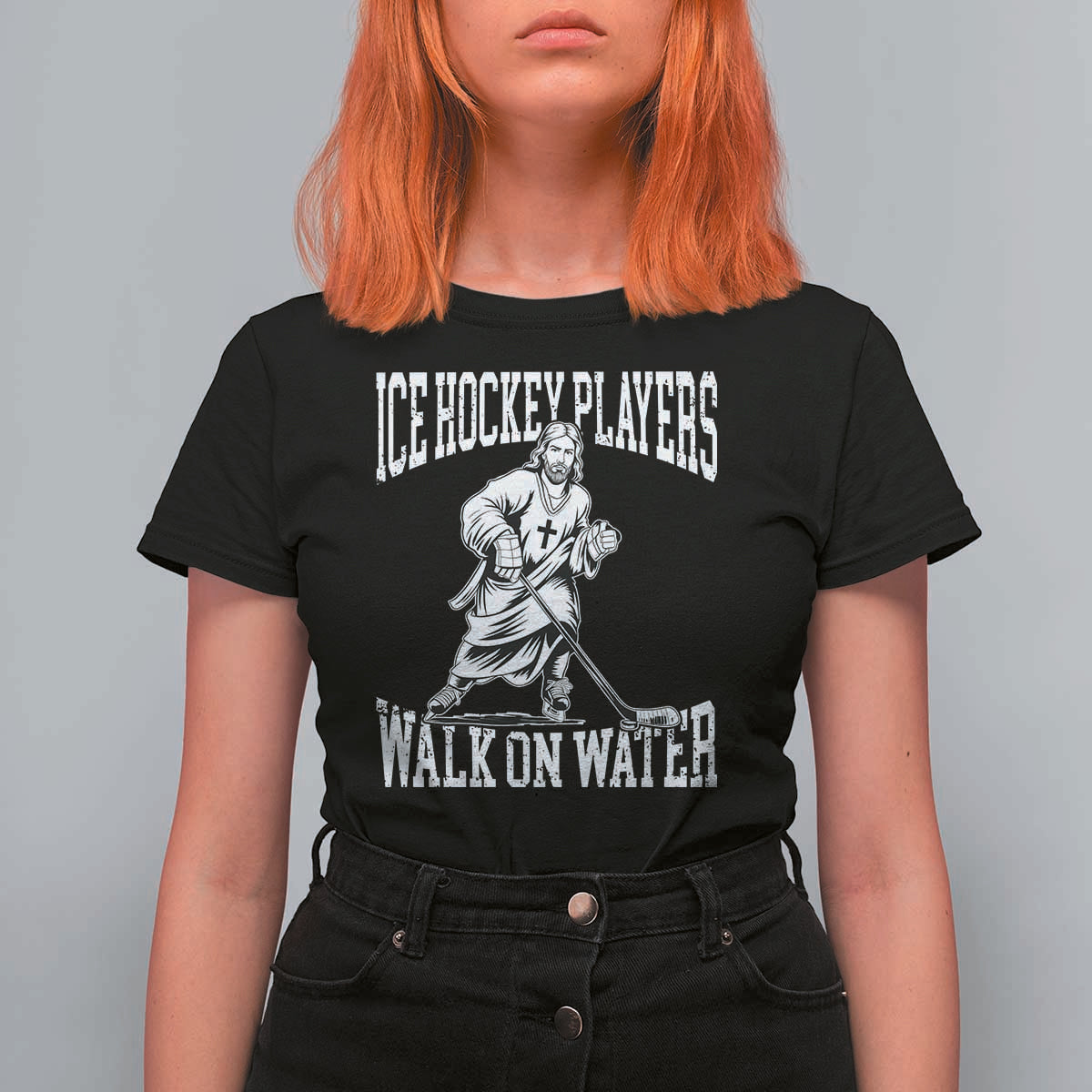 Jesus Ice Hockey Players Walk On Water T Shirt For Women Funny Christian Gift - Wonder Print Shop