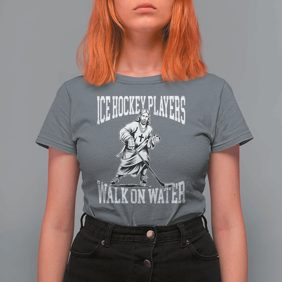 Jesus Ice Hockey Players Walk On Water T Shirt For Women Funny Christian Gift - Wonder Print Shop
