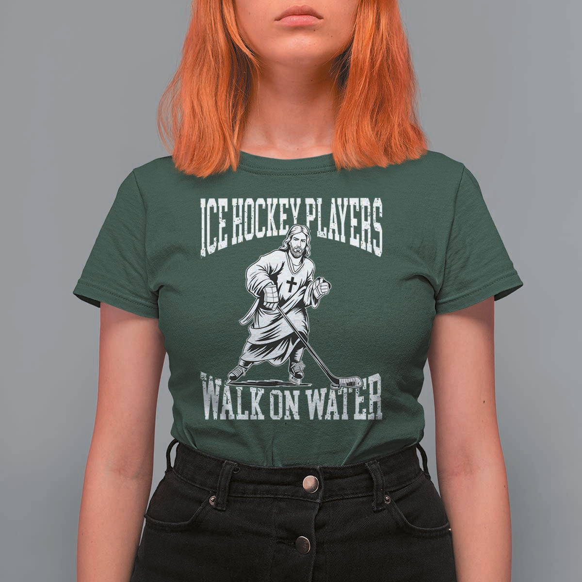 Jesus Ice Hockey Players Walk On Water T Shirt For Women Funny Christian Gift - Wonder Print Shop