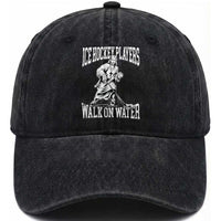 Jesus Ice Hockey Players Walk On Water Washed Cotton Baseball Cap Funny Christian Gift