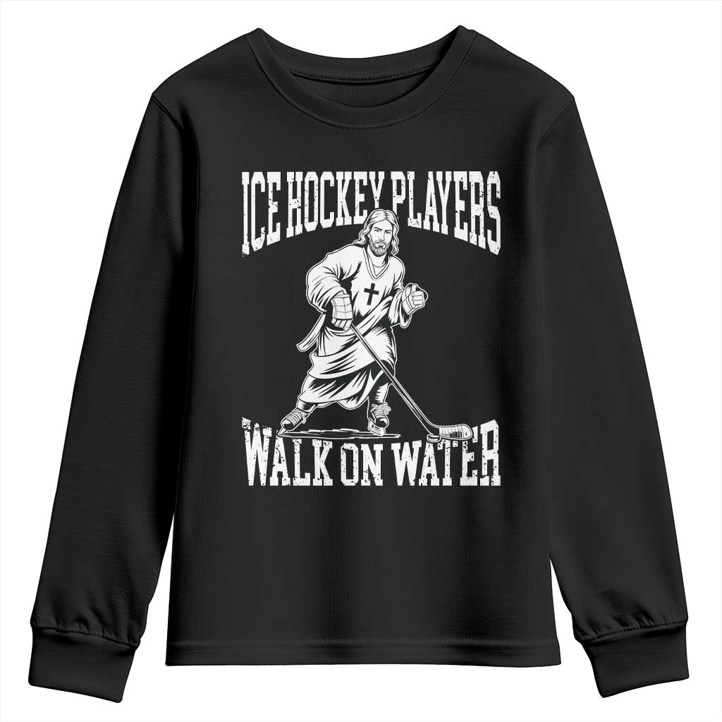 Jesus Ice Hockey Players Walk On Water Youth Sweatshirt Funny Christian Gift - Wonder Print Shop