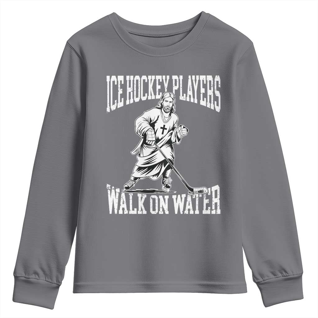 Jesus Ice Hockey Players Walk On Water Youth Sweatshirt Funny Christian Gift - Wonder Print Shop