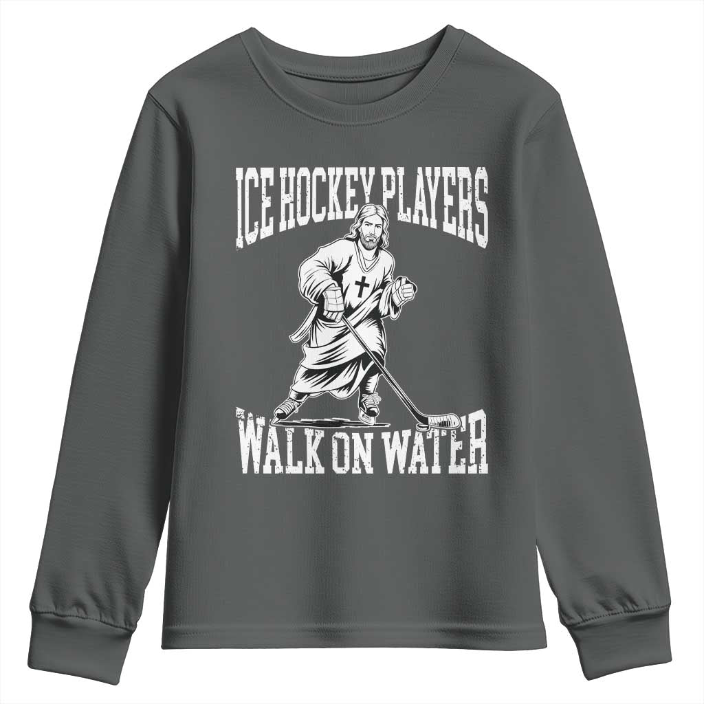 Jesus Ice Hockey Players Walk On Water Youth Sweatshirt Funny Christian Gift - Wonder Print Shop