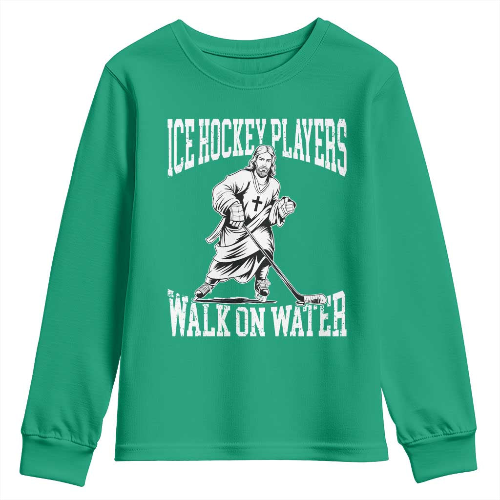 Jesus Ice Hockey Players Walk On Water Youth Sweatshirt Funny Christian Gift - Wonder Print Shop