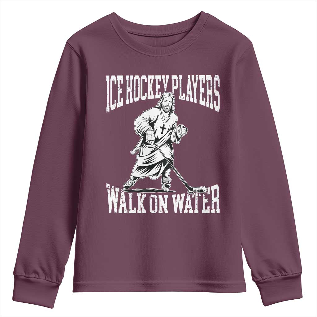 Jesus Ice Hockey Players Walk On Water Youth Sweatshirt Funny Christian Gift - Wonder Print Shop