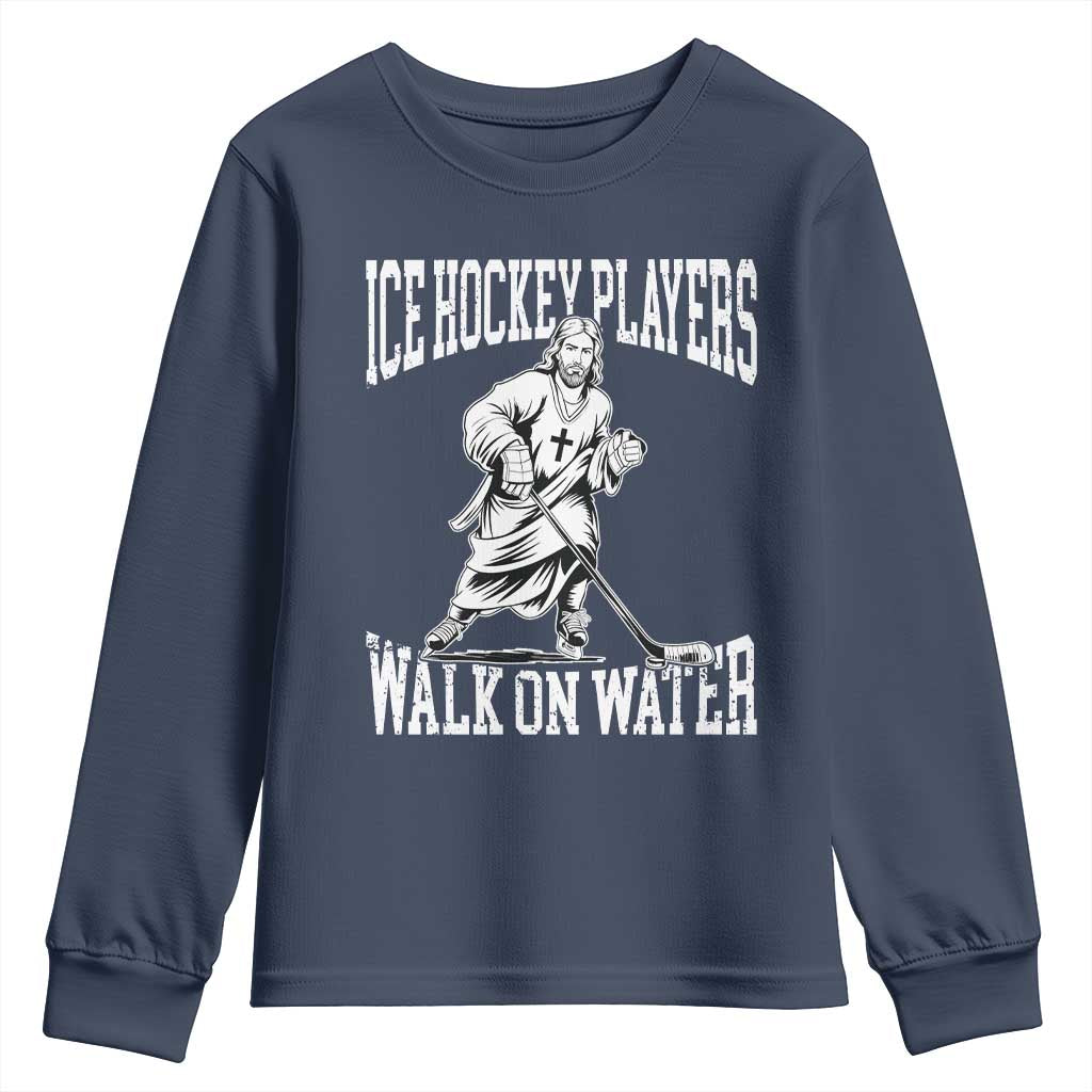 Jesus Ice Hockey Players Walk On Water Youth Sweatshirt Funny Christian Gift - Wonder Print Shop