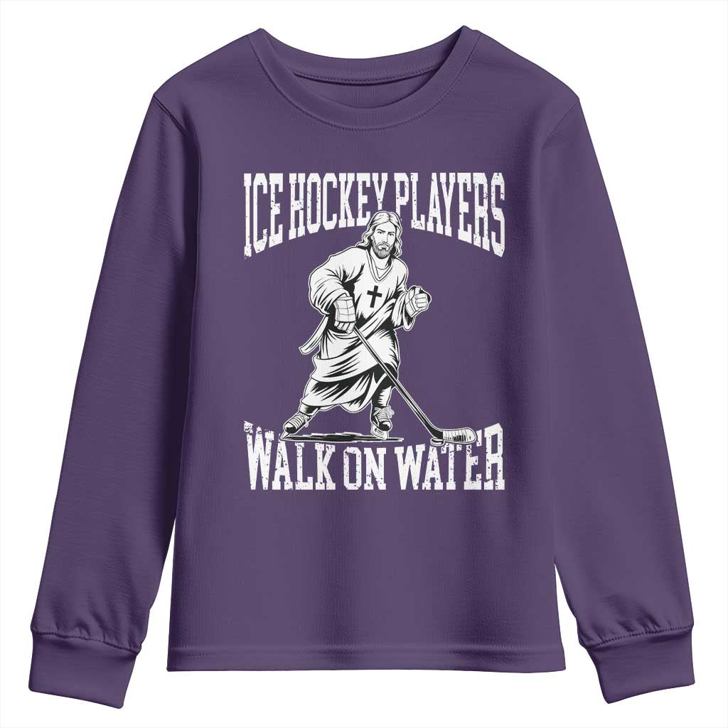 Jesus Ice Hockey Players Walk On Water Youth Sweatshirt Funny Christian Gift - Wonder Print Shop