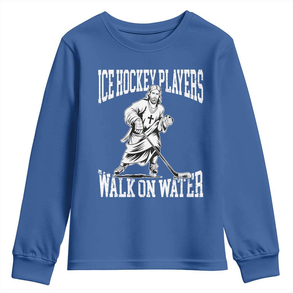Jesus Ice Hockey Players Walk On Water Youth Sweatshirt Funny Christian Gift - Wonder Print Shop