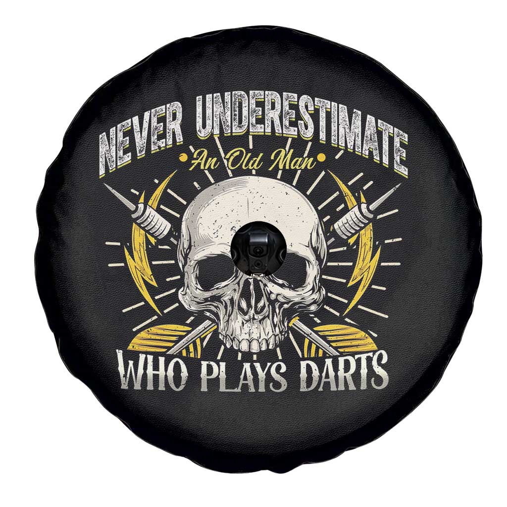 Never Underestimate An Old Who Plays Darts Spare Tire Cover Funny Darts Fan - Wonder Print Shop