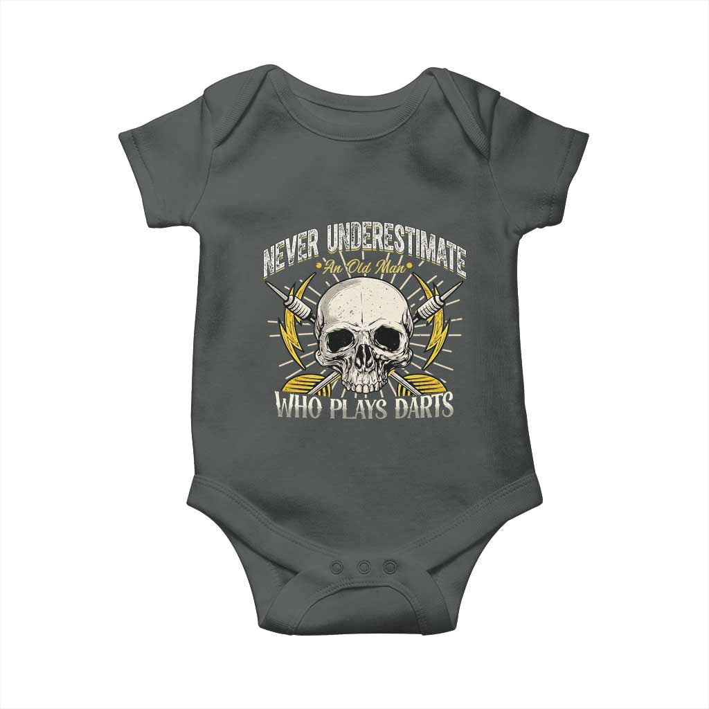 Never Underestimate An Old Who Plays Darts Baby Onesie Funny Darts Fan - Wonder Print Shop