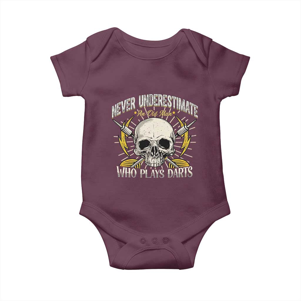 Never Underestimate An Old Who Plays Darts Baby Onesie Funny Darts Fan - Wonder Print Shop
