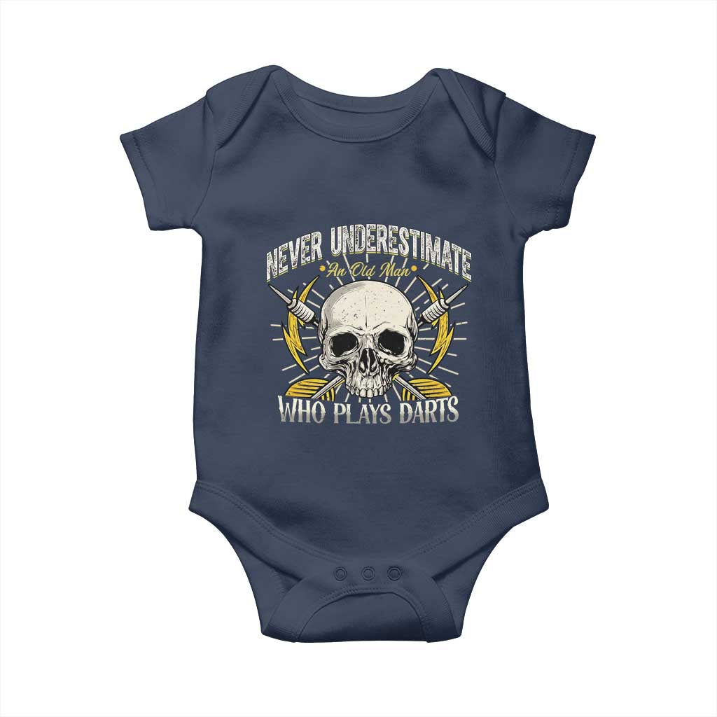 Never Underestimate An Old Who Plays Darts Baby Onesie Funny Darts Fan - Wonder Print Shop