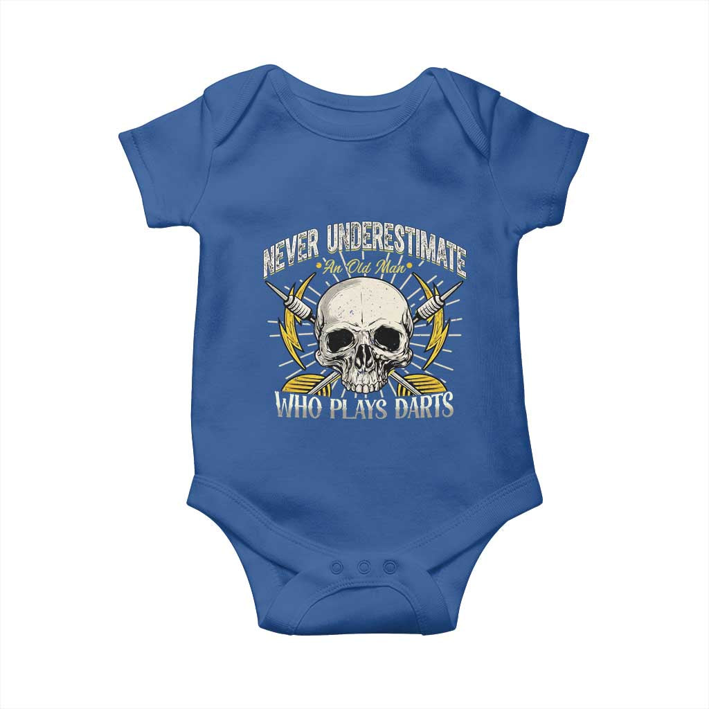 Never Underestimate An Old Who Plays Darts Baby Onesie Funny Darts Fan - Wonder Print Shop