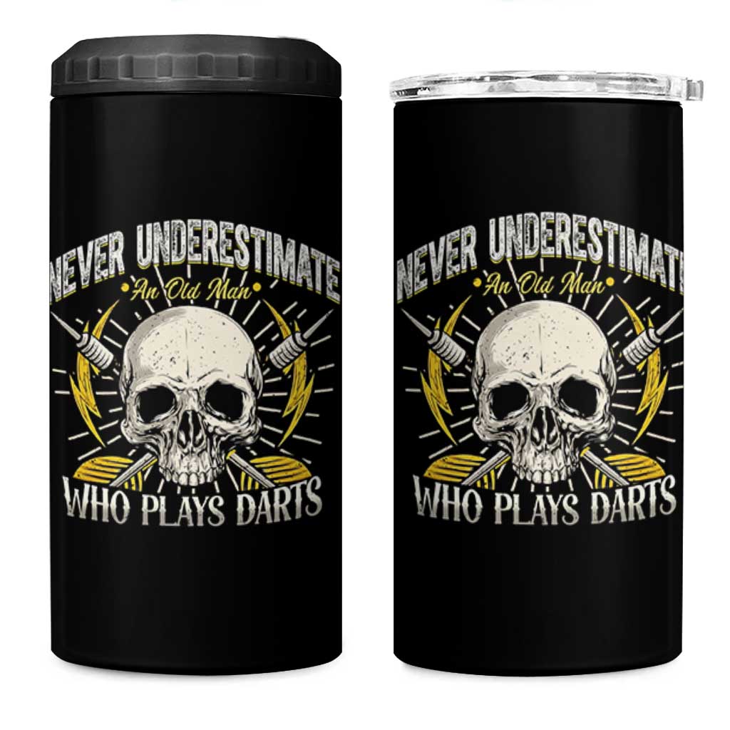 Never Underestimate An Old Who Plays Darts 4 in 1 Can Cooler Tumbler Funny Darts Fan - Wonder Print Shop