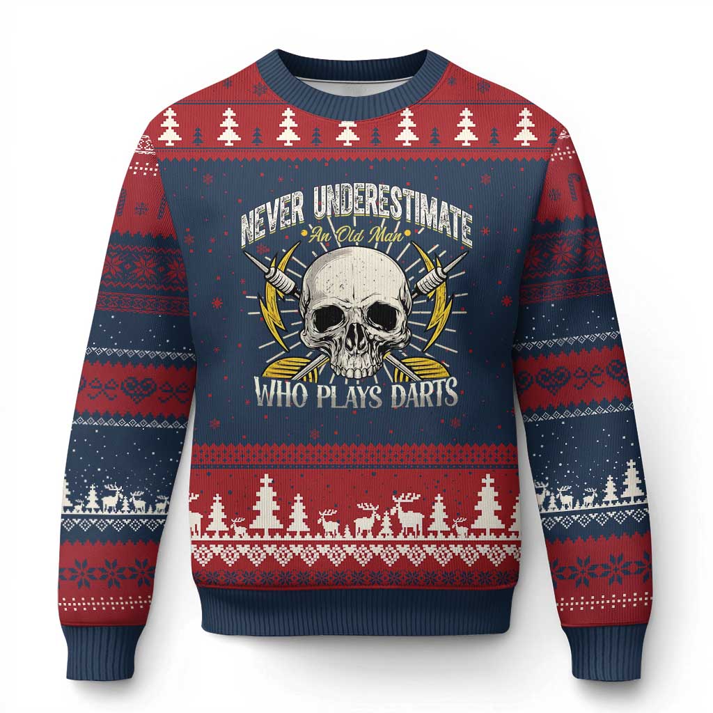 Never Underestimate An Old Who Plays Darts Ugly Christmas Sweater Funny Darts Fan - Wonder Print Shop