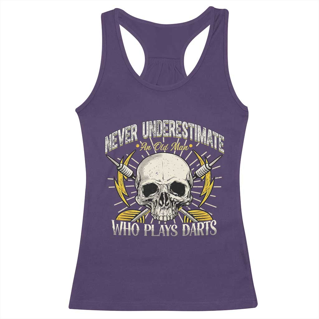 Never Underestimate An Old Who Plays Darts Racerback Tank Top Funny Darts Fan - Wonder Print Shop