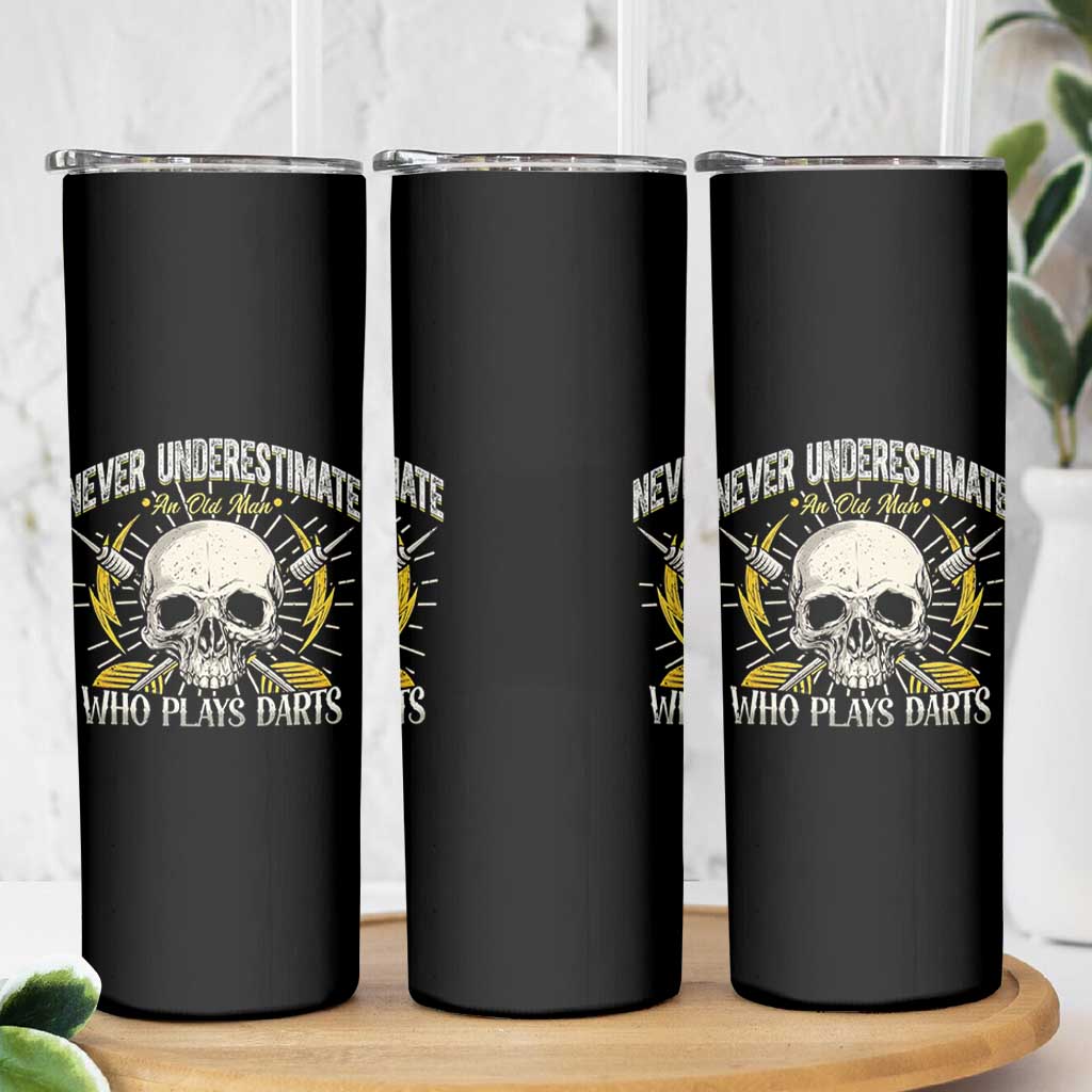 Never Underestimate An Old Who Plays Darts Skinny Tumbler Funny Darts Fan - Wonder Print Shop