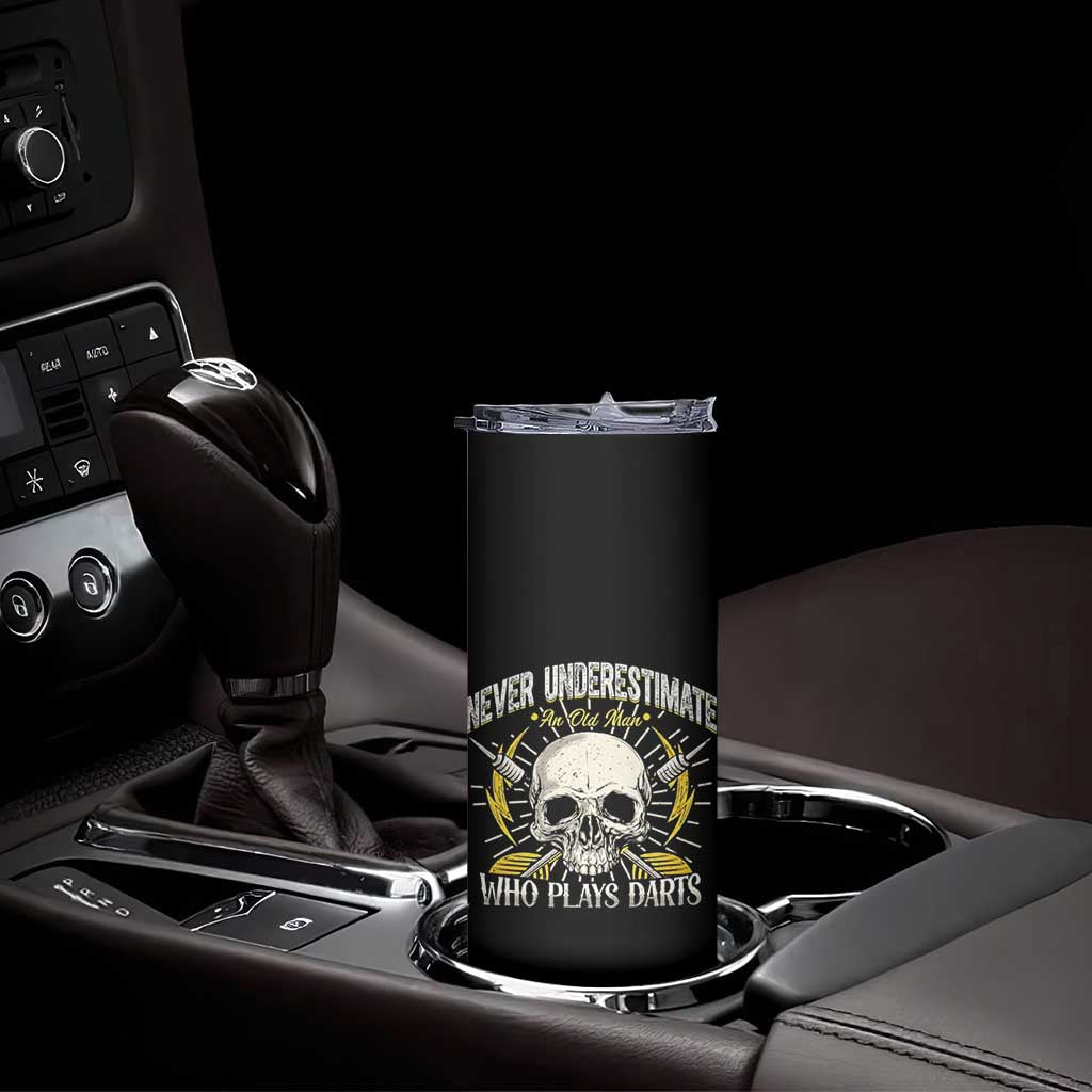 Never Underestimate An Old Who Plays Darts Skinny Tumbler Funny Darts Fan - Wonder Print Shop
