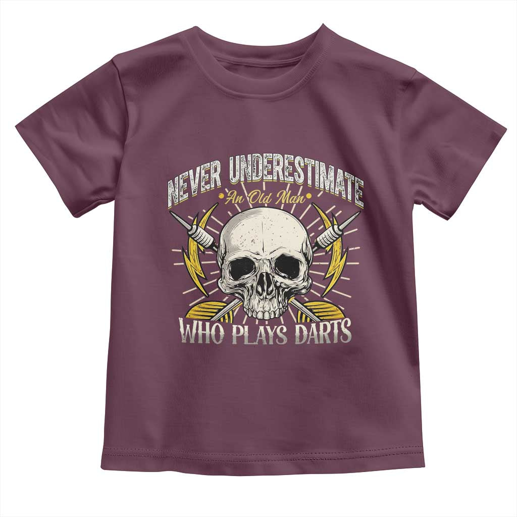 Never Underestimate An Old Who Plays Darts Toddler T Shirt Funny Darts Fan - Wonder Print Shop