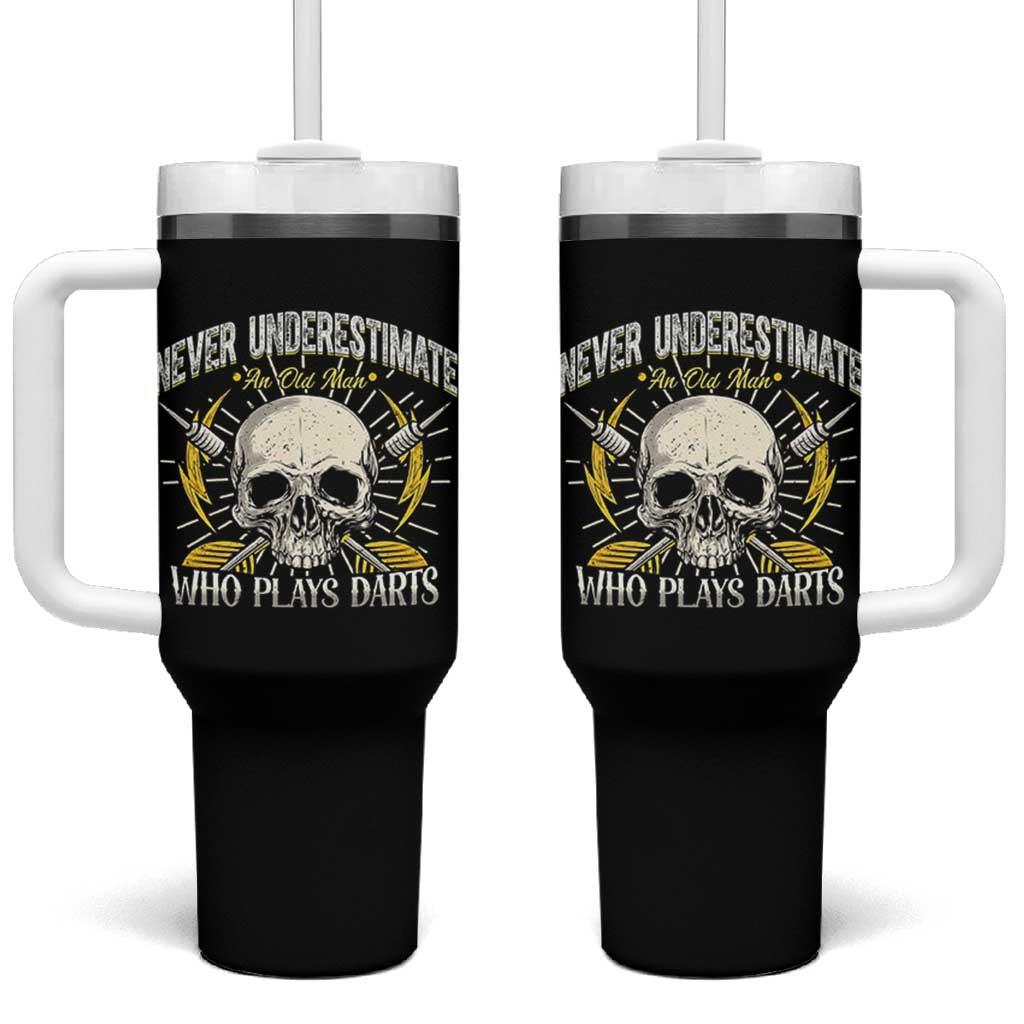 Never Underestimate An Old Who Plays Darts Tumbler With Handle Funny Darts Fan - Wonder Print Shop