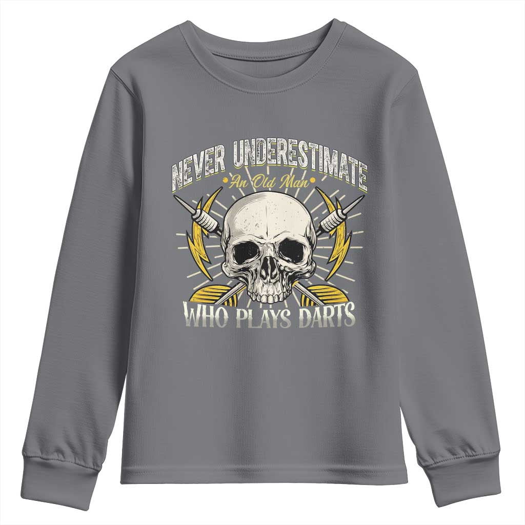 Never Underestimate An Old Who Plays Darts Youth Sweatshirt Funny Darts Fan - Wonder Print Shop
