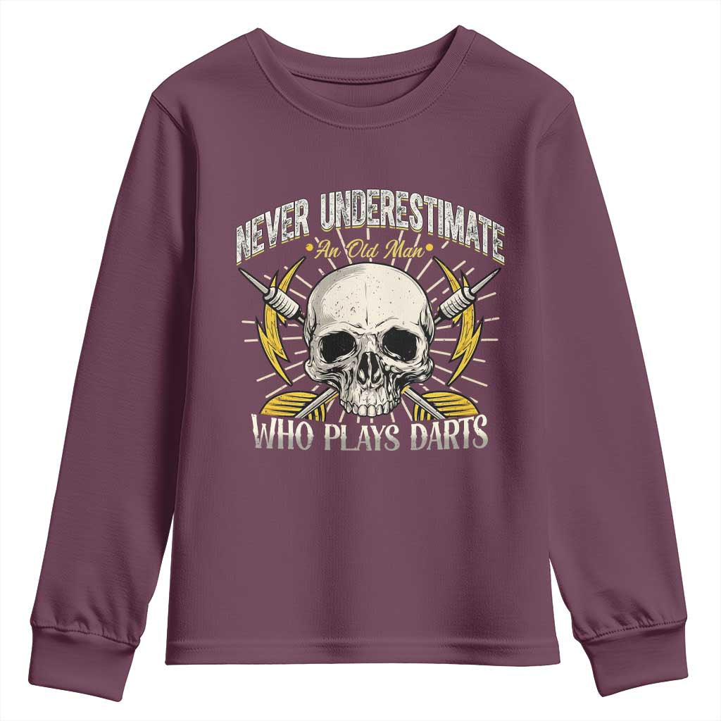 Never Underestimate An Old Who Plays Darts Youth Sweatshirt Funny Darts Fan - Wonder Print Shop