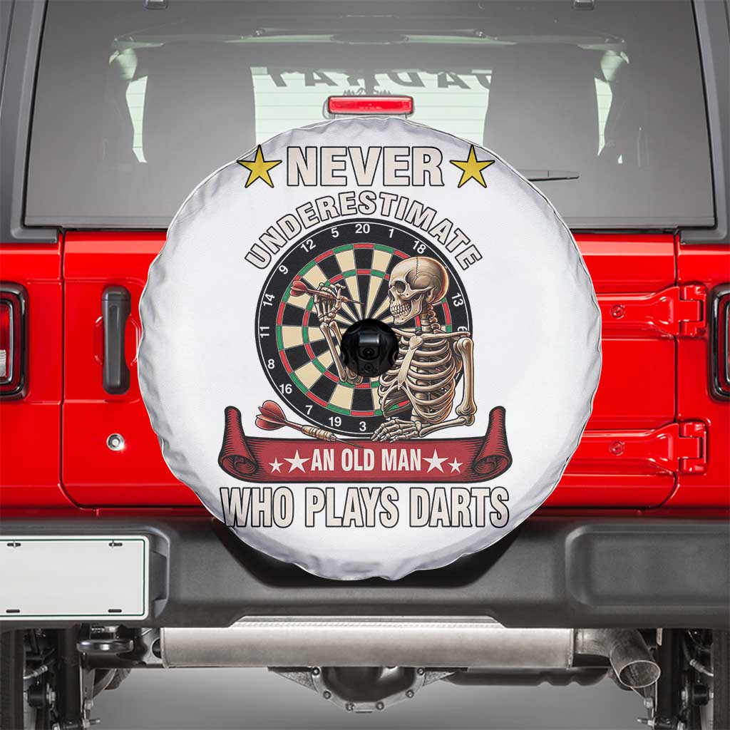 Never Underestimate An Old Man Plays Darts Spare Tire Cover Gothic Darts Player - Wonder Print Shop