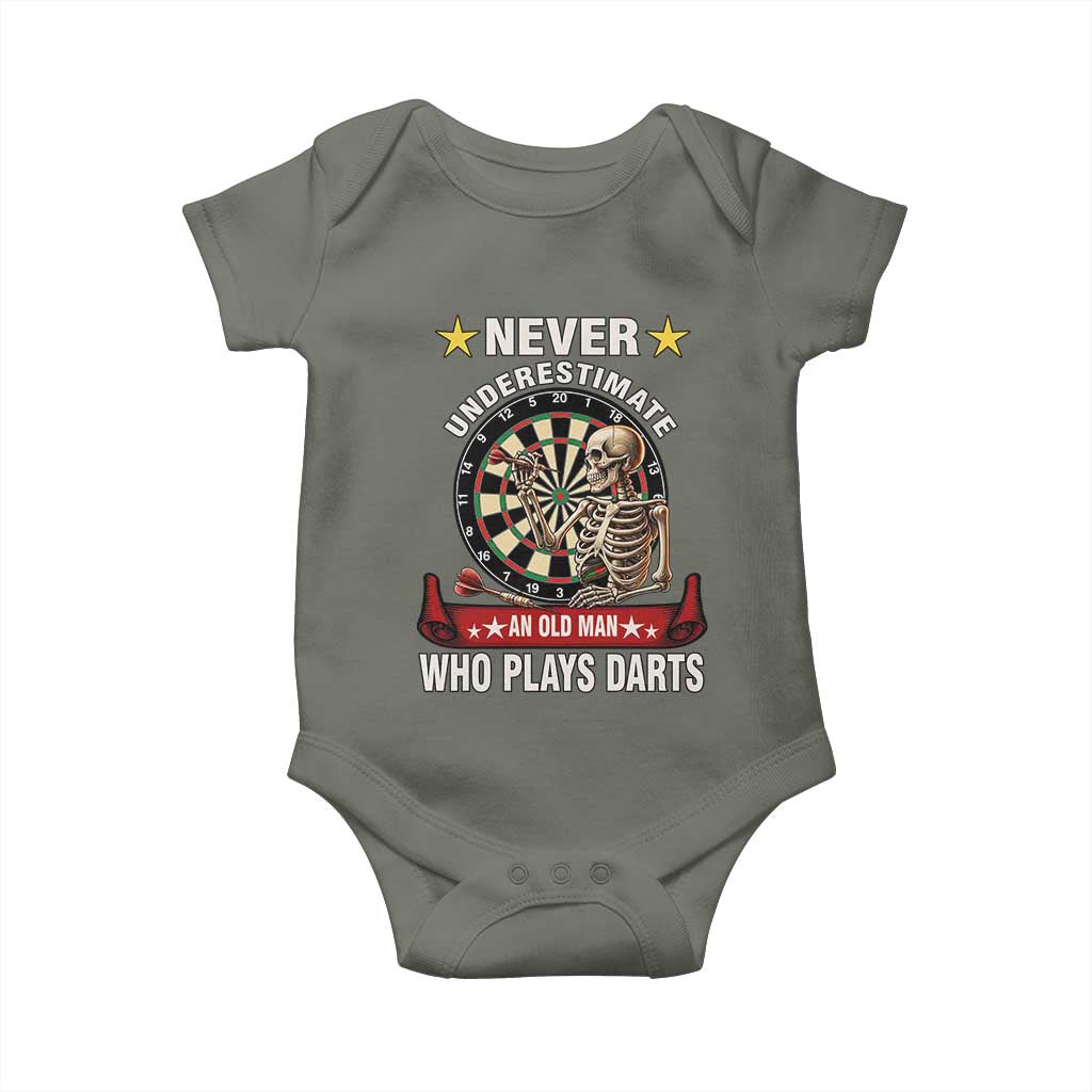 Never Underestimate An Old Man Plays Darts Baby Onesie Gothic Darts Player - Wonder Print Shop