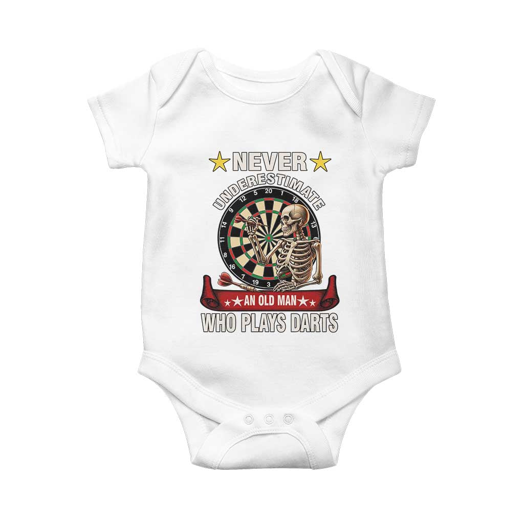 Never Underestimate An Old Man Plays Darts Baby Onesie Gothic Darts Player - Wonder Print Shop