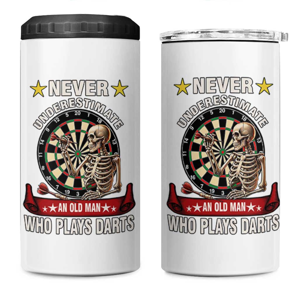 Never Underestimate An Old Man Plays Darts 4 in 1 Can Cooler Tumbler Gothic Darts Player - Wonder Print Shop
