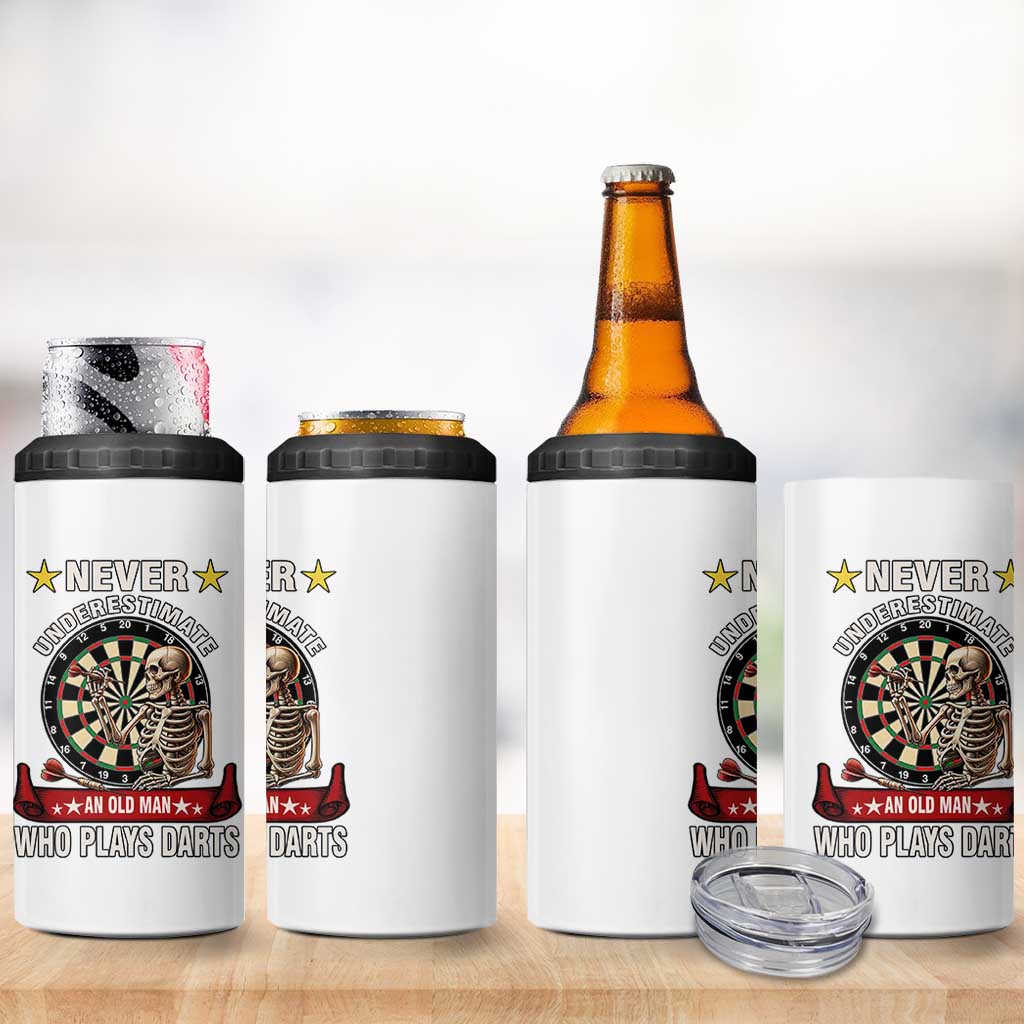 Never Underestimate An Old Man Plays Darts 4 in 1 Can Cooler Tumbler Gothic Darts Player - Wonder Print Shop