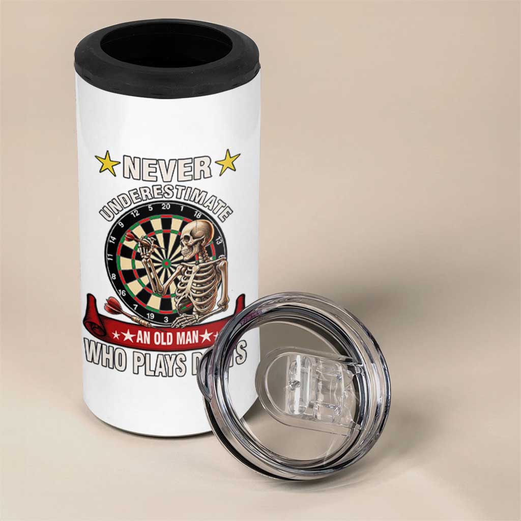 Never Underestimate An Old Man Plays Darts 4 in 1 Can Cooler Tumbler Gothic Darts Player - Wonder Print Shop