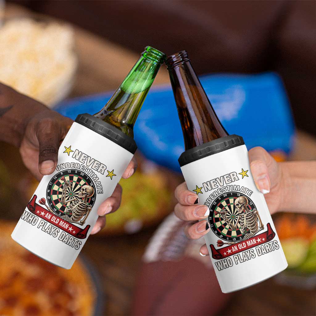 Never Underestimate An Old Man Plays Darts 4 in 1 Can Cooler Tumbler Gothic Darts Player - Wonder Print Shop