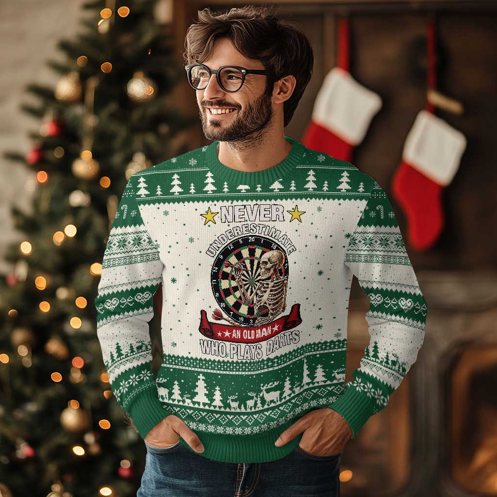 Never Underestimate An Old Man Plays Darts Ugly Christmas Sweater Gothic Darts Player - Wonder Print Shop