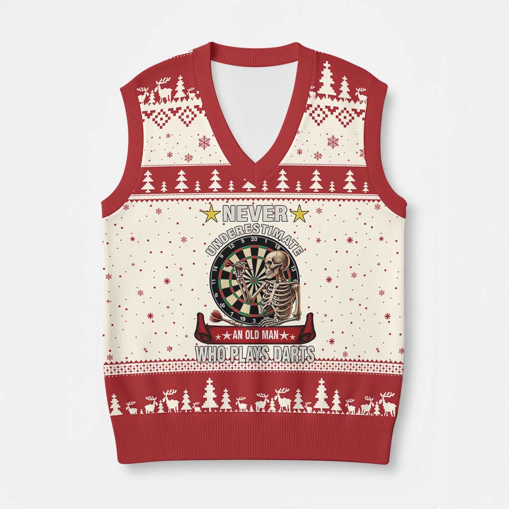Never Underestimate An Old Man Plays Darts V-Neck Knit Sweater Vest Gothic Darts Player - Wonder Print Shop