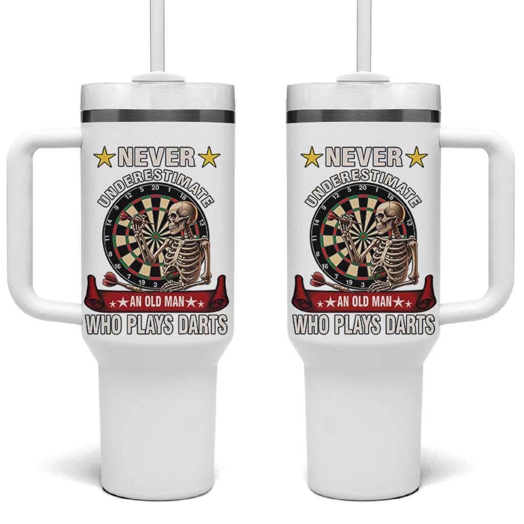 Never Underestimate An Old Man Plays Darts Tumbler With Handle Gothic Darts Player - Wonder Print Shop