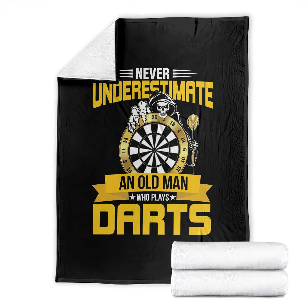 Never Underestimate An Old Man Plays Darts Throw Blanket Funny Dartist Grim Reaper Gift - Wonder Print Shop